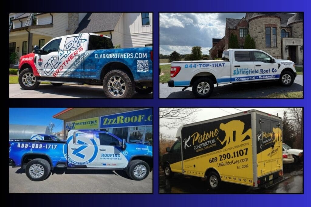 Fleet vehicles with stunning wrap designs, showing the effectiveness of different construction truck wrap ideas